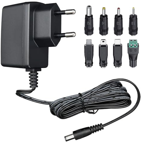 5 V 1 A 5 W 1,8 m Netzteiladapter, AC DC-Schaltadapter (Eingang 100 – 240 V, Ausgang 5 Volt 1 Ampere), Transformatorstecker zur Wandmontage mit 8 austauschbaren Buchsen