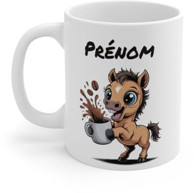 Teecustom Mug Hérisson Personnalisé – Tasse Café Mignonne et Énergique avec Prénom – Cadeau Original (Cheval)
