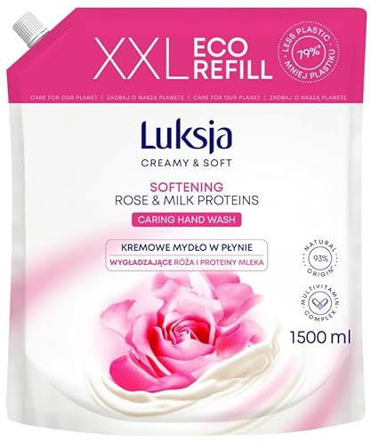 Cremige Flüssigseife LUKSJA, Rose, Nachfüllpackung 1500ml, Hand Handseife, Hände Waschen, Handwaschseife
