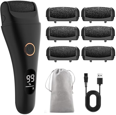 Elektrischer Hornhautentferner - Hornhaut Entfernen Fuß Elektrisch - Electric Callus Remover mit 3 Gear, Wasserdicht Fußfeile für Rissige Fersen, Hornhaut entfernen (Schwarz-6)