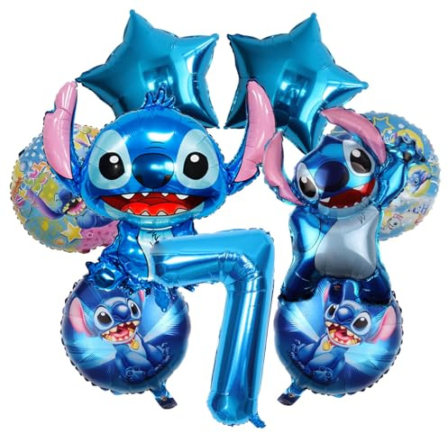 Blaue Cartoon-Geburtstagsdekoration, 7 Jahr kinder Geburtstagsdeko ballons set, Enthält Runde, Pentagramm, Zahlen, Ballon mit Zeichentrickfigur, Für Jungen und Mädchen Party-Ballon-Dekoration