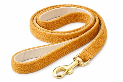 Hundeleine – Führleine – 1.3m x 12mm – Flamingo Saba Gelb – Nylon & Samt – Karabiner matt Gold