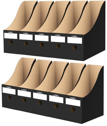 Woobroo 10 Pack Magazine Holder, Magazine File Holder, Cardboard A4 Size Desktop Organiser with Labels, for Home School Office Magazine File(Black)