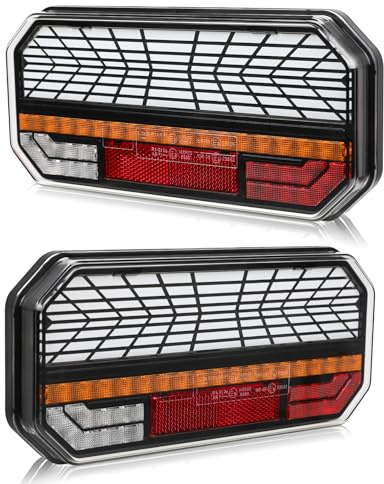 Yuanjoy 2 Stück LED Anhänger Rückleuchten Set, IP67 Rücklichter Rücklicht Anhänger 12/24 V mit Nebellicht Heckleuchten Wasserdicht für RV Wohnwagen Traktor Van LKW PKW mit E Prüfzeichen