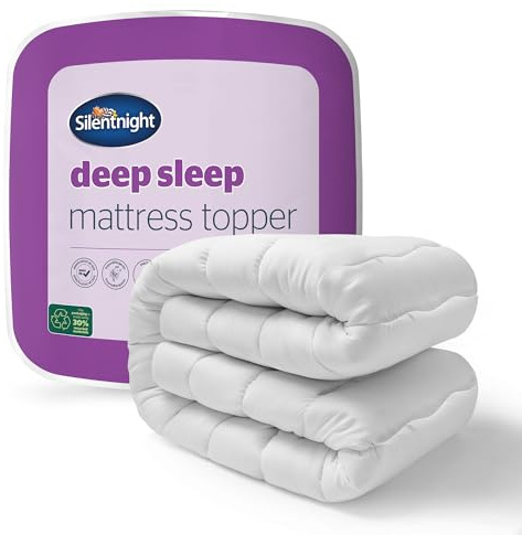 Silentnight Deep Sleep Luxury Mattress Topper - Soft Supportive Comfortable Durable Bed Topper with Easy Fit Elasticated Straps - Quilted Wavy Stitch Cover - Hypoallergenic & Machine Washable, Double