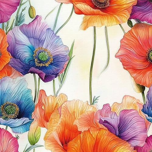 ANLIKY-Pro Aquarell Blumen Tapete Selbstklebend Blumenmuster Wandtattoo Orange Violett Wasserfest Dekorfolie, 44x600cm für Wohnzimmer Schlafzimmer Küche Möbelrenovierung Bad Flur Wandgestaltung.