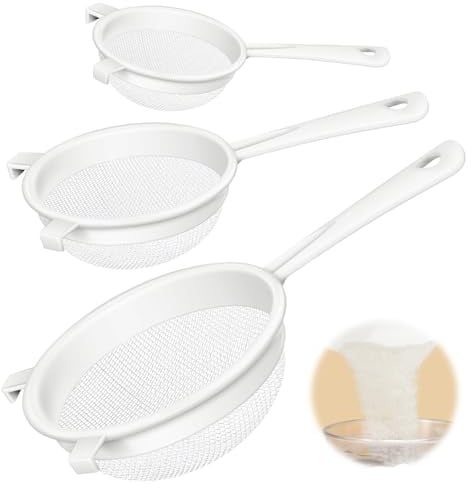 YUZHEDM 3 Pièces passoire plastique Passoire Cuisine entonnoir cuisine égouttoir Vec Poignée et Trou D’Accroche, Polyv,pour et Légumes, Tamis à Riz Filtrer Le Jus, Le Café, Miel Blanc