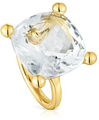 TOUS Anillo grande con baño de oro 18 kt sobre plata y cuarzo cristal de roca, Para Mujer, Colección Color White