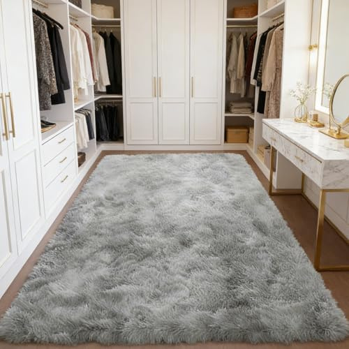 CUIMEI Hochflor Teppich Wohnzimmer 60 x 180 cm, Hohe Flordichte Angenehm Weich, Pflegeleicht Polyester, Hochflor, Anti-Rutsch-Rückseite, Teppiche Fürs Wohnzimmer, Hellgrau