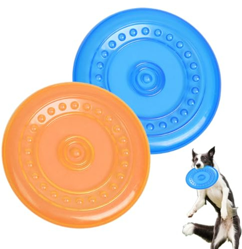 YIPFEN 2 PCS Disco Volador para Perros, Caucho Natural, Ideal para Tierra y Agua, Entrenamiento, Atrapar, Jugar (15.5 cm) (Azul + Naranja)