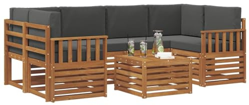 vidaXL Sofagarnituren 7 pcs Natur und Anthrazit Massivholz Akazie, Garten-Sofa-Eckgarnitur, strapazierfähiges Lounge-Möbel, modernes Patio-Set für chilliges Terrassenleben