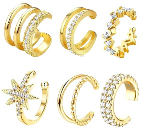 HTTDSLF Ear Cuff Femme Faux Piercing Oreille Or, Réglables Boucles Oreille Sans Trou Ear Cuff Non Piercing, Helix Cartilage Manchette d'Oreille, Boucles d'Oreilles à Clip pour Filles Hypoallergéniques