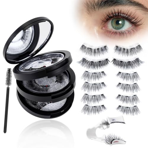 Faux cils magnétiques au look naturel avec applicateur, modèles cils complets et 3/4, faux cils magnétiques réutilisables sans colle ni eye-liner