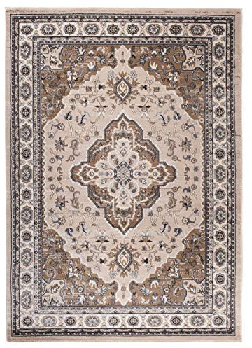 Mazovia Traditioneller Orientalischer Teppich - Weicher Teppich für Wohnzimmer Schlafzimmer Esszimmer - ÖKO-TEX Zertifiziert - AYLA - 60 x 100 cm - Beige