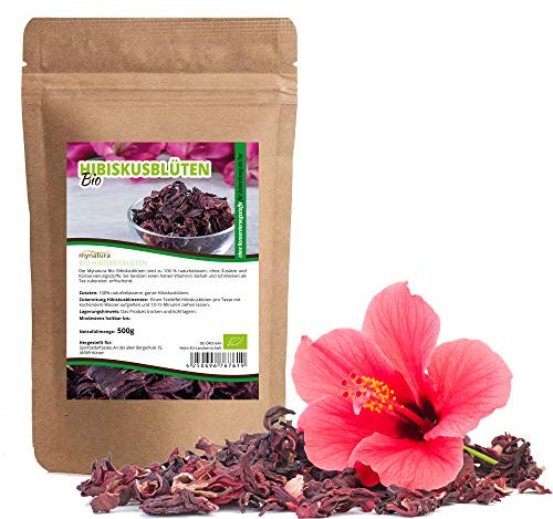 Mynatura Bio Hibiskusblüten 500g I Ganze Blüten I Hibiskus I Hibiskus-Tee I Ägypten I Naturbelassen I Getrocknet I Hibiskus I Erfrischungsgetränk I Für Hibiskusblüten-Tee (DE-ÖKO-044) 500g