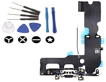 (md0410) Black USB Charging Port Charge Dock Connector Charger mic Flex Ribbon Cable Replacement Part Compatible iPhone 7 Plus + Tools Kit