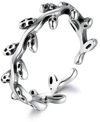 Guzhile Eleganter Damenschmuck, 925er-Sterlingsilber, Retro-Ring, Olivenblatt, verstellbarer Ring, geöffnet, hohles Design, Ringgröße, Metall, Kein Edelstein