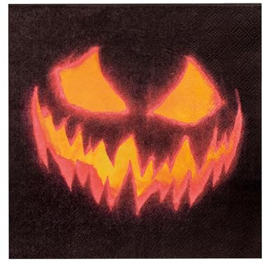 Boland 72312-12 Napkins Scary Pumpkin, Black/Orange, Costume Accessory, Halloween Accessory