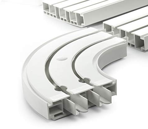 DQ-PP GARDINENSCHIENEN und Rundbogen Set | 150cm | PVC | 2-läufig | Weiss | inkl. Befestigungsmaterial | 1,5m | Gardinen Schiene Vorhangschienen
