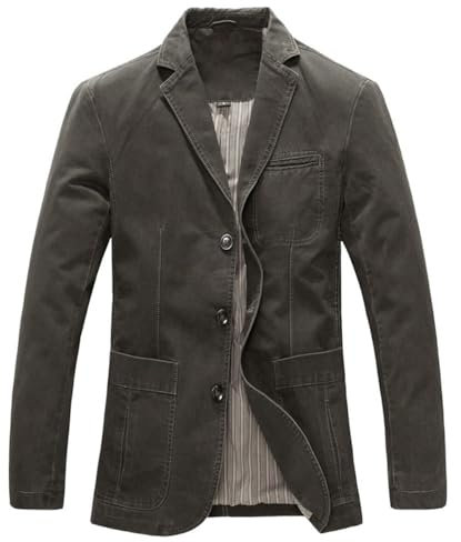 Allthemen Mens Casual Blazer Slim fit Long Sleeve Jacket Washed Cotton 3-Button Casual Suits Blazer Jackets, Army Green (3 Button), M