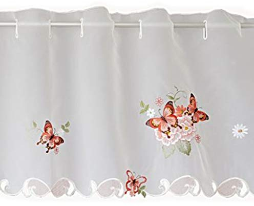 Raebel OHG Scheibengardine Bistrogardine Frühlingsgardine Gardine Panneaux Schmetterlinge (45 x 120 cm)