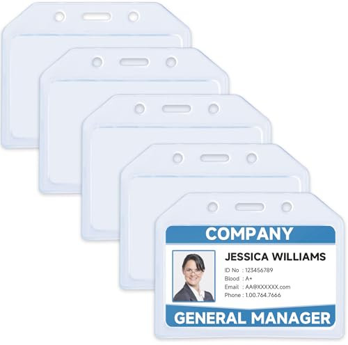 Teskyer 5 Pièces Porte Badge, Plastique Extra épais, Robuste, Doux, Transparent, Horizontal, Dimensions Intérieures 90 x 54 mm