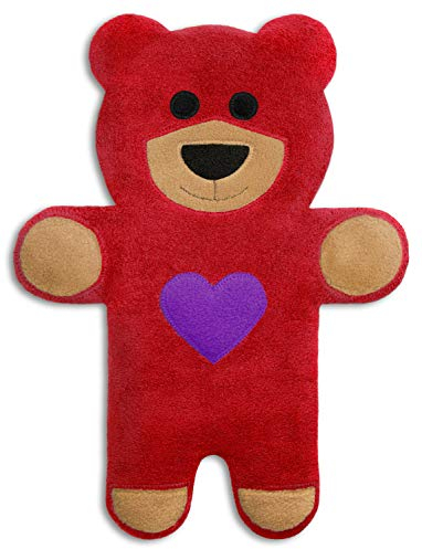LESCHI Coussin chauffant - Bouillotte micro-ondes 4 compartiments - Animal : l’ourson teddy rouge avec cœur - Bouillotte graines de blé bio souple - Idéal pour se réchauffer en hiver et le ventre