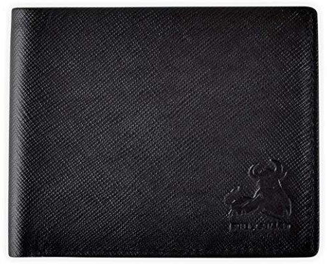 BULL GUARD Mens RFID Leather Wallet Bifold with Flip Up ID in Black Saffiano Leather