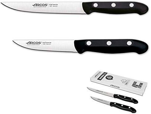 Arcos Juego Cuchillos Cocina | 2 pzas |Profesional (150 mm) | Cuchillo Cortador Verduras (100 mm)| Acero Inoxidable Nitrum | Mango Negro | Envase Eco