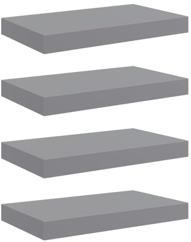 vidaXL 4X Wandregal Schwebend Hängeregal Wandboard Bücherregal Regalbrett Schweberegal CD DVD Regal Dekoregal Grau 40x23x3,8cm MDF