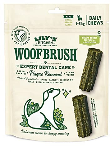 Lily's Kitchen Mini Woofbrush Dental Chew - Natural Dental Sticks for Small Dogs (7 Packs of 10 Chews)