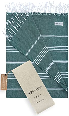Captain&Mermaid® Premium XXL Strandtuch 100% Baumwolle | Badetuch | Picknickdecke | 220x160 | Peshtemal | leicht & extra groß (Emerald)