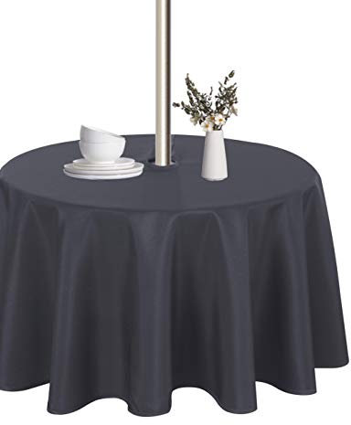 LUSHVIDA Nappe d'extérieur ronde avec trou de parasol et fermeture à glissière, étanche, résiste aux liquides, infroissable, lavable, pour le printemps, l'été, 152,5 cm, gris