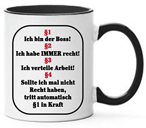 Farbwuselei Tasse §1 Ich bin der Boss §2 Ich habe IMMER recht Geschenk lustig Witzig beidseitig bedruckt Schwarz