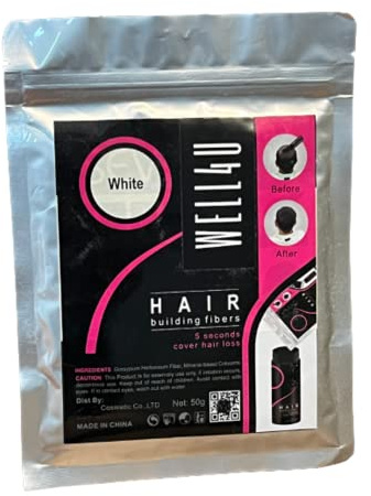 WELL4U Micro hair fibres, hair filler, hair filler, hair scattered hair, hair powder, hair thickening, hair from the tin, etc. (50 g, white)