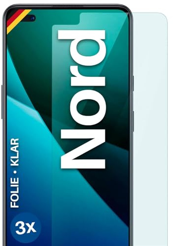 moex für OnePlus Nord Schutzfolie Displayschutz Folie Ultra-klar HD 0,2 mm kompatibel mit jeder Hülle, Anbringen ohne Blasen, Handyfolie Extra Kratzfest, FlexProtect 3 Stück