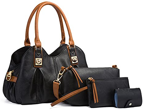 NICOLE & DORIS Groß Damen Tasche,Fashion Frauen Tasche Elegante Damen Leder Handtaschen Shopping Tote Bag Frauen Umhängetasche 4-Teiliges Set