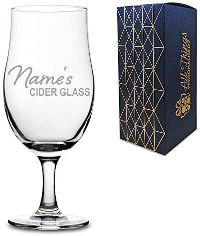 Personalised Engraved Stemmed Pint Glass with Name's Cider Glass Design, Gift Boxed, Personalise with Any Name