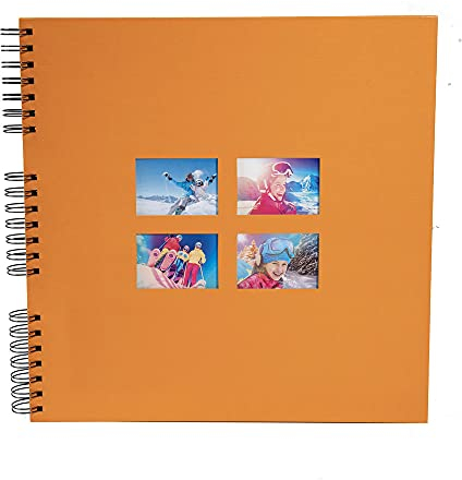 Exacompta 15117E MILANO Spiral-Fotoalbum 360 Fotos 60 schwarze Seiten Format 32 x 32 cm Einband aus orangefarbenem Papier mit Textileffekt Fenster zur individuellen Gestaltung FSC® zertifiziert