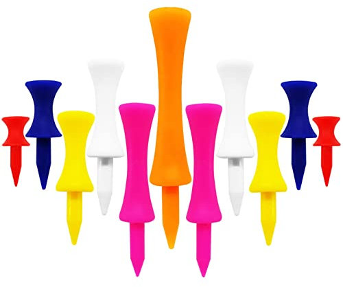 LOVMEAD Golf Tees Kunststoff Driver 32 39 45 51 58 70 mm Set Wert 50 Stück, Golftee Lang Plastik Bunt, Premium Langlebig Abstufung Castle Tee 1-1/2 1-3/4 2 2-1/4 2-3/4 (Gemischte Farben)