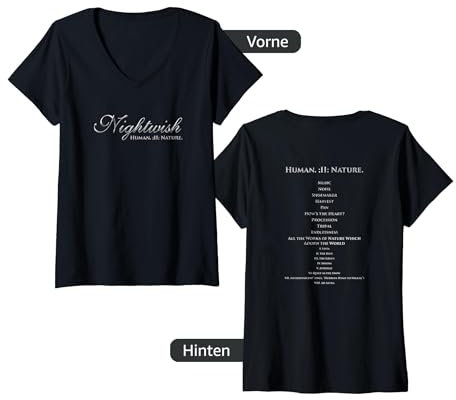 Damen Human. :II: Nature. (Nightwish Logo + Album-Trackliste) T-Shirt mit V-Ausschnitt