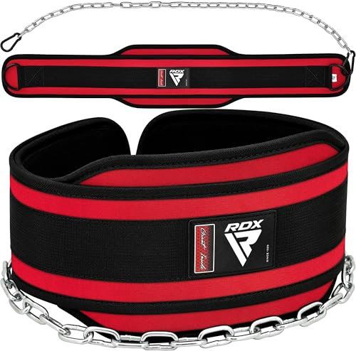 RDX Dip Gürtel 6 mit Kette und Karabiner, Profi Gewichtsgürtel für Zusatzgewicht, Gewichthebergürtel Klimmzügen Dipping Belt, Gewichtheben Bodybuilding Krafttraining, Männer Herren Damen