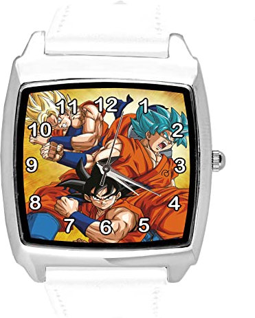 TAPORT Quadratische Armbanduhr aus weißem Leder für Anime Fighters Fans