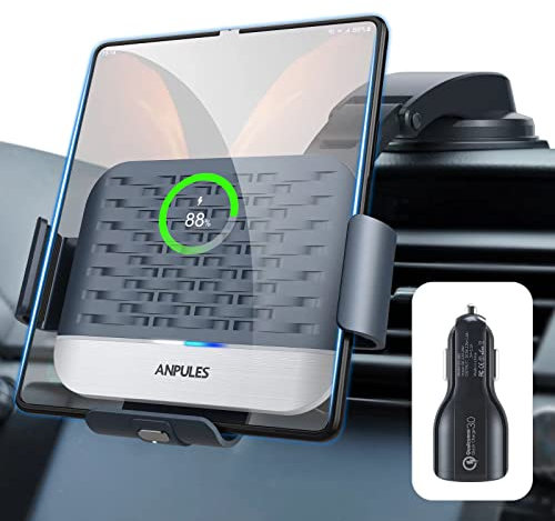 ANPULES Wireless Car Charger for Samsung Galaxy Z Fold 6/5/4/3/2, [Dual Coils] Fast Charging Phone Car Mount for Christmas, Auto-Clamping Air Vent Dashboard Car Phone Holder for Galaxy Z Fold/NOTE