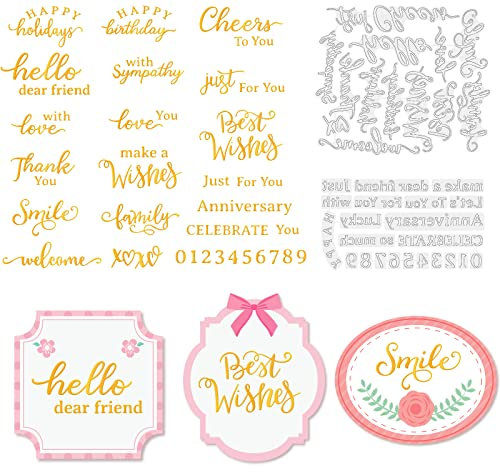 GLOBLELAND 2Pcs Birthday Blessing Words Hot Foil Plate Metal Halloween Valentine Christmas Greeting Words Foil Plates Dies Emboss templates for Card Making DIY Scrapbooking Photo Album Decorative