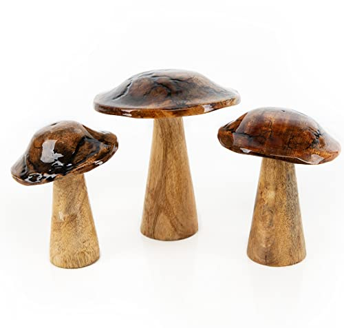 Logbuch-Verlag 3 Pilze Figuren zum Hinstellen Deko Holz emailliert Steinpilz Waldpilz Herbst Frühling Wald Dekoration 15-18 cm