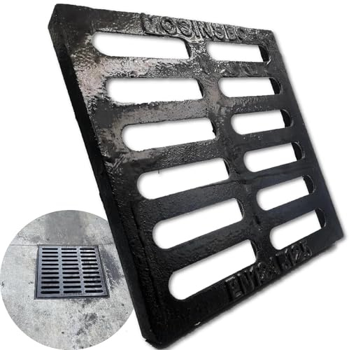 MOSINSBO Cast Iron Drain Grate, Driveway Channel Cover 254 x 254 mm | B125 Heavy-Duty Outdoor Trench Drainage, Black Metal Sewer Cover for Garage, Yard and Surface Water Control, Square