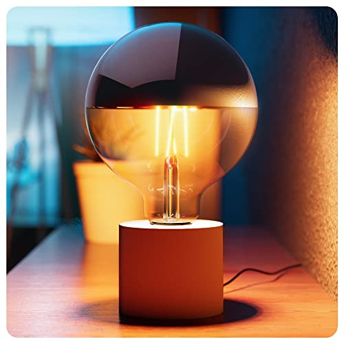 SSC-LUXon NAMBI Designer Tischlampe weiß mit Kabel & Schalter inkl. LED Glühbirne E27 Kopfspiegel warmweiß, Nachtischlampe Retro