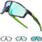 KAPVOE Fahrradbrille MTB Brille Selbsttönend Klar Radbrille Rennrad Sportbrille Sonnenbrille Radsport Laufen Golf Fahrerbrille Baseball Herren Damen Grün Schwarz 04