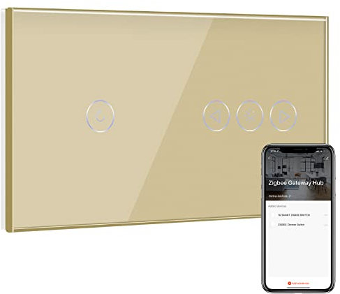 BSEED Zigbee Interrupteur avec Variateur de Lumière,1 Gang 1 Voie Interrupteur Connecté WiFi Or,Compatible avec Amazon Alexa et Google Home,Contrôle Vocal et Fonction de Temps(NÉCESSITE TUYA HUB)